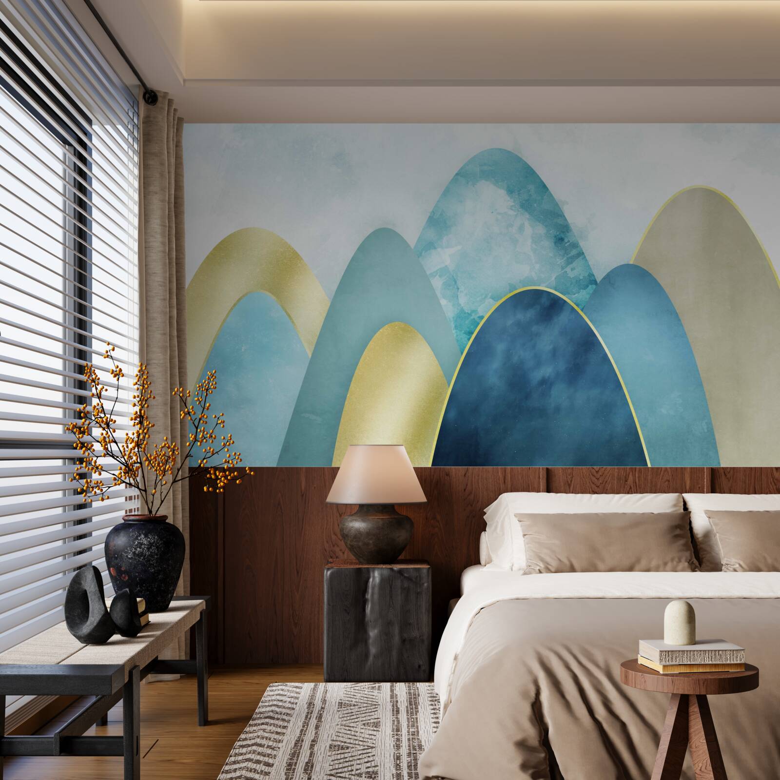 Fotobehang toppen van winterbergen, bedekt met koude