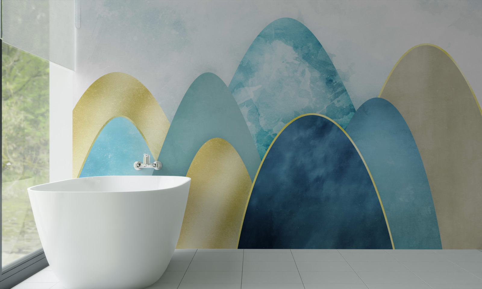 Fotobehang toppen van winterbergen, bedekt met koude