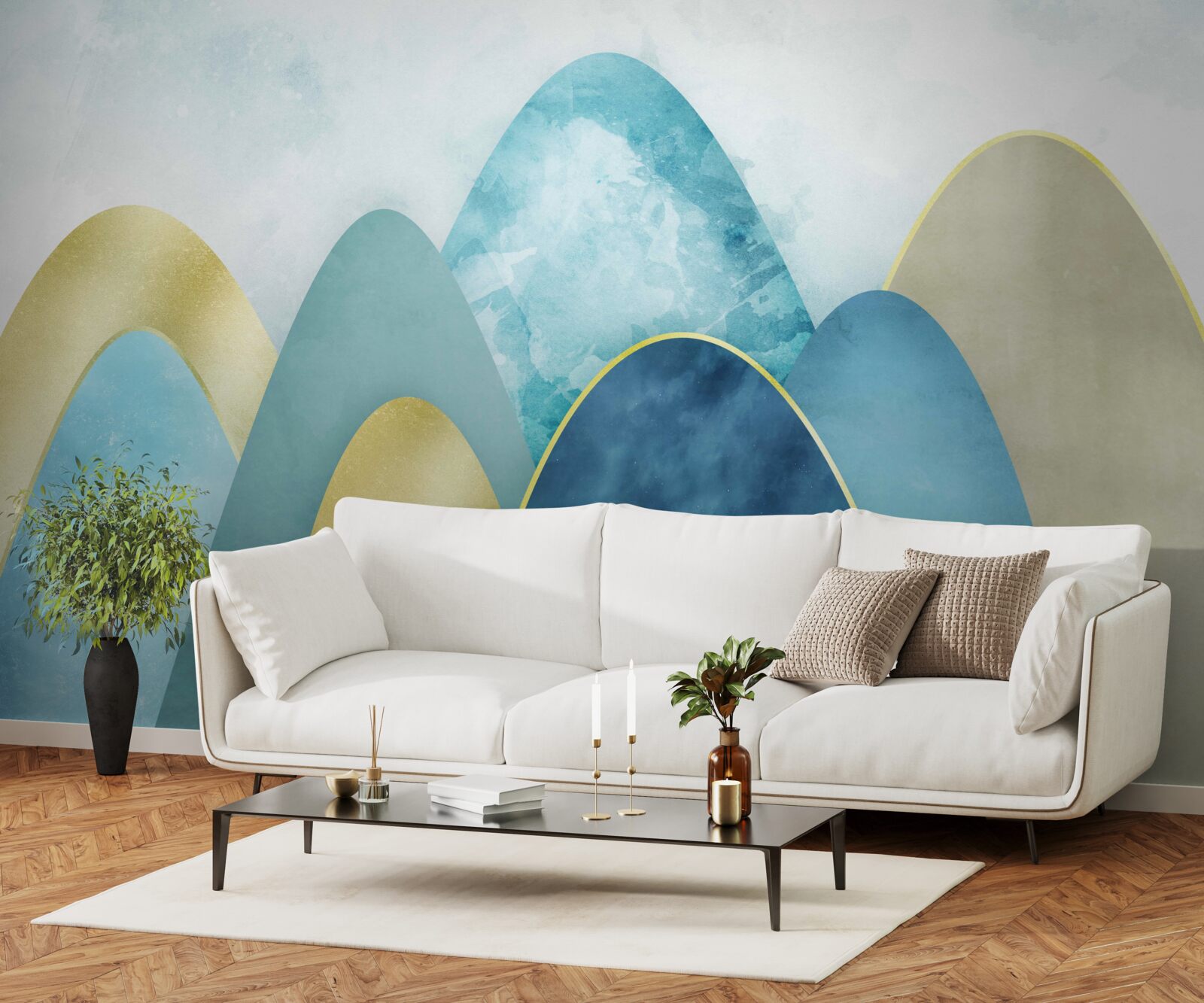 Fotobehang toppen van winterbergen, bedekt met koude