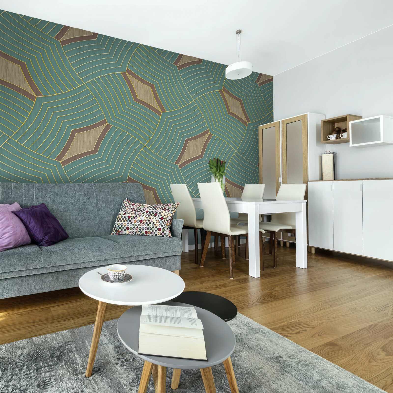 Fotobehang kalme contouren op een azuurblauwe achtergrond