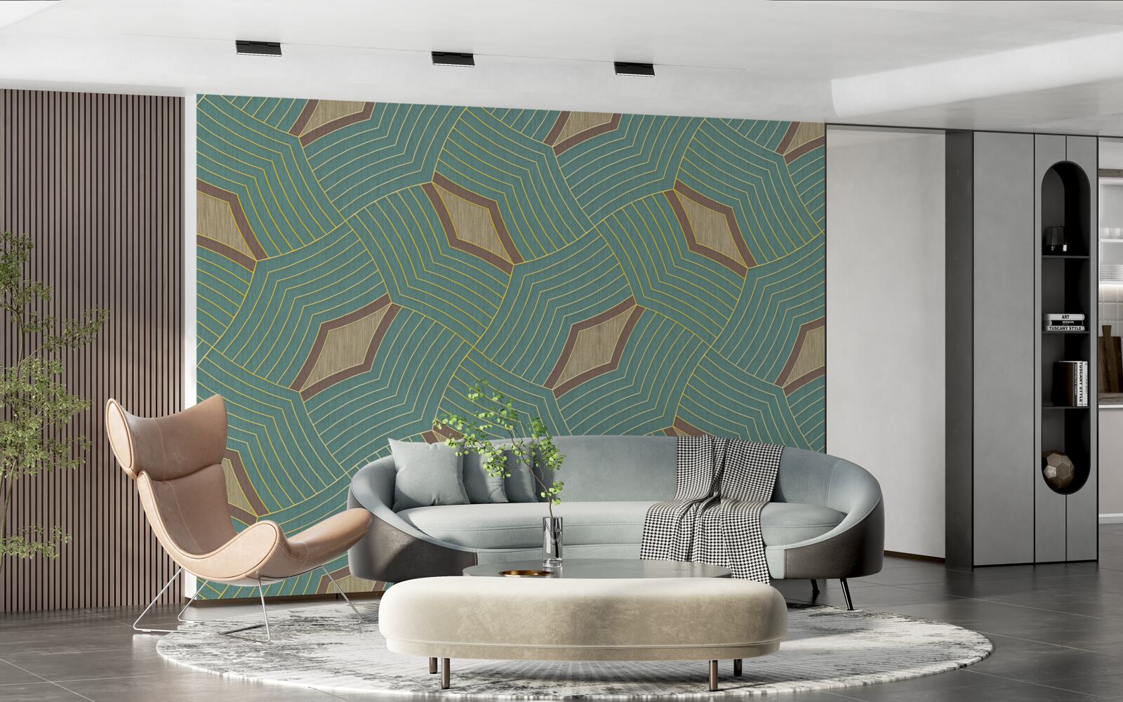 Fotobehang kalme contouren op een azuurblauwe achtergrond