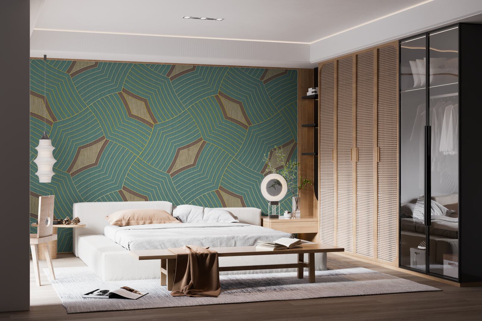 Fotobehang kalme contouren op een azuurblauwe achtergrond