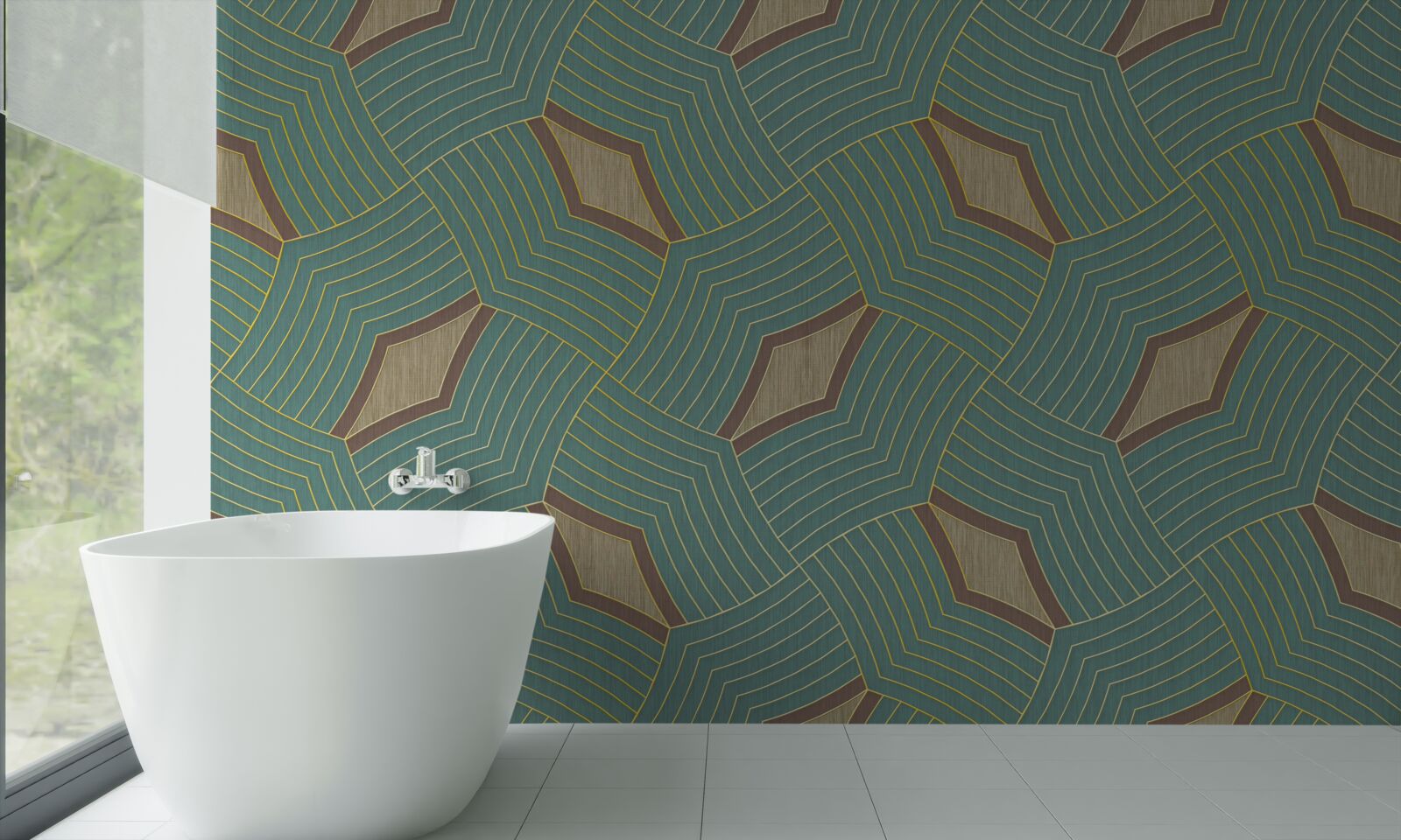 Fotobehang kalme contouren op een azuurblauwe achtergrond