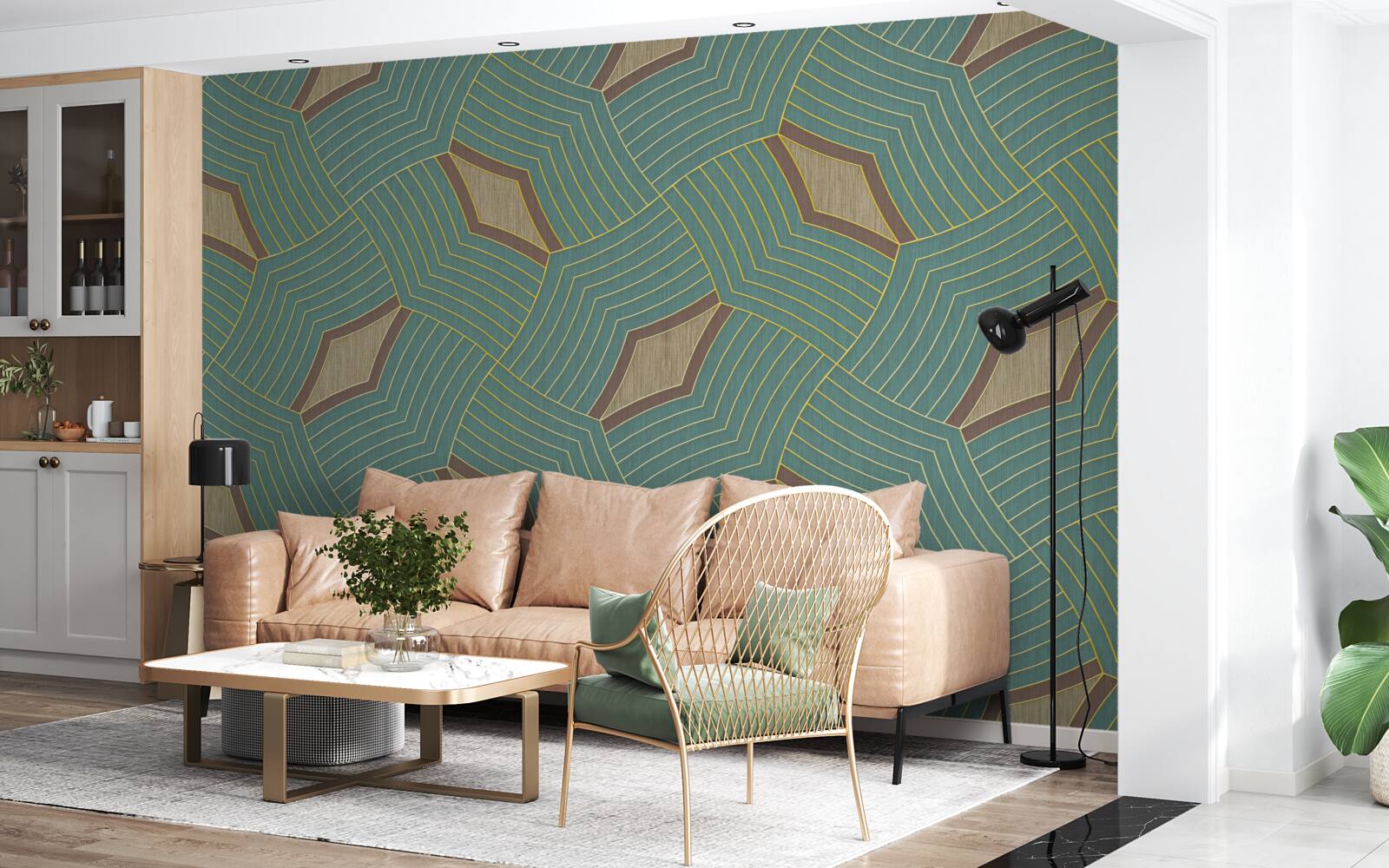 Fotobehang kalme contouren op een azuurblauwe achtergrond