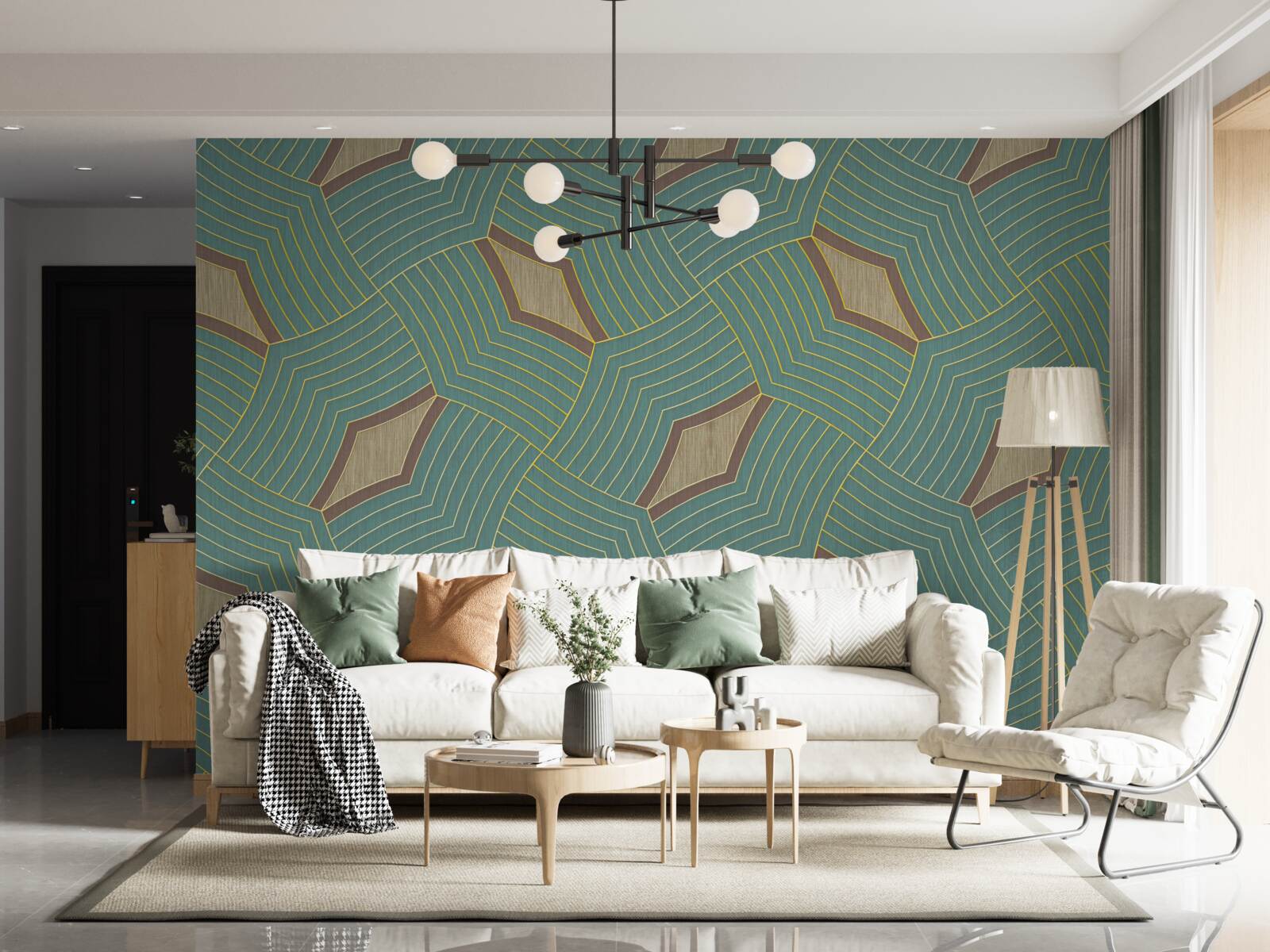 Fotobehang kalme contouren op een azuurblauwe achtergrond