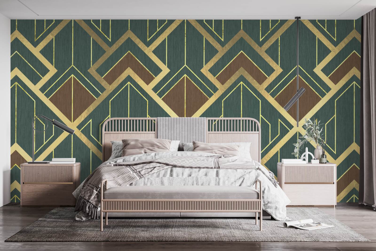 Fotobehang een ontwerp met verschillende vormen en gouden lijnen