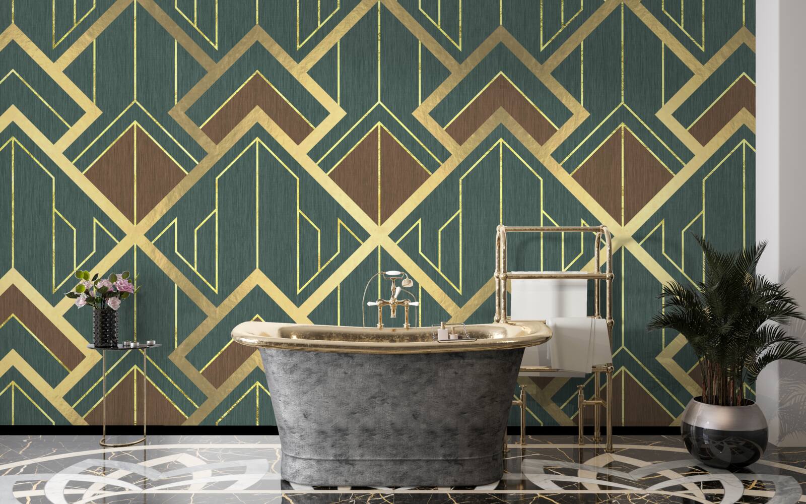 Fotobehang een ontwerp met verschillende vormen en gouden lijnen