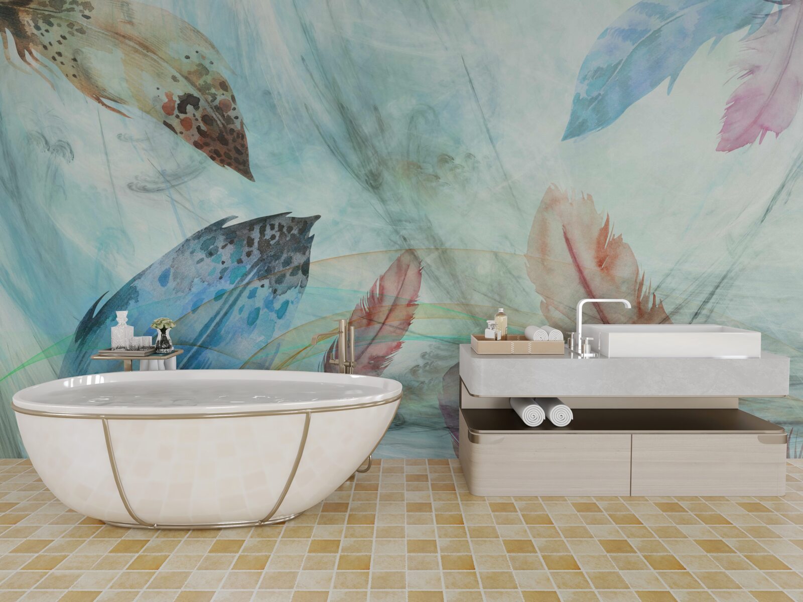 Fotobehang heldere pennen geschilderd met aquarelverf