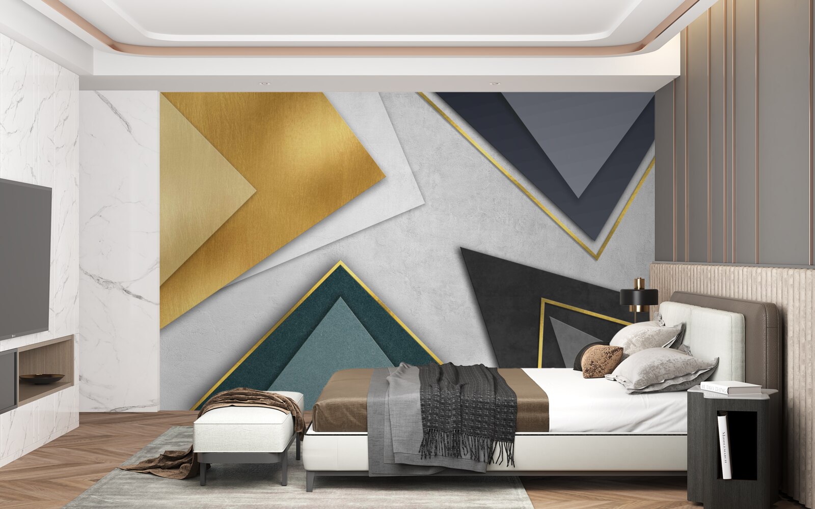 Fotobehang driehoeken van verschillende tinten