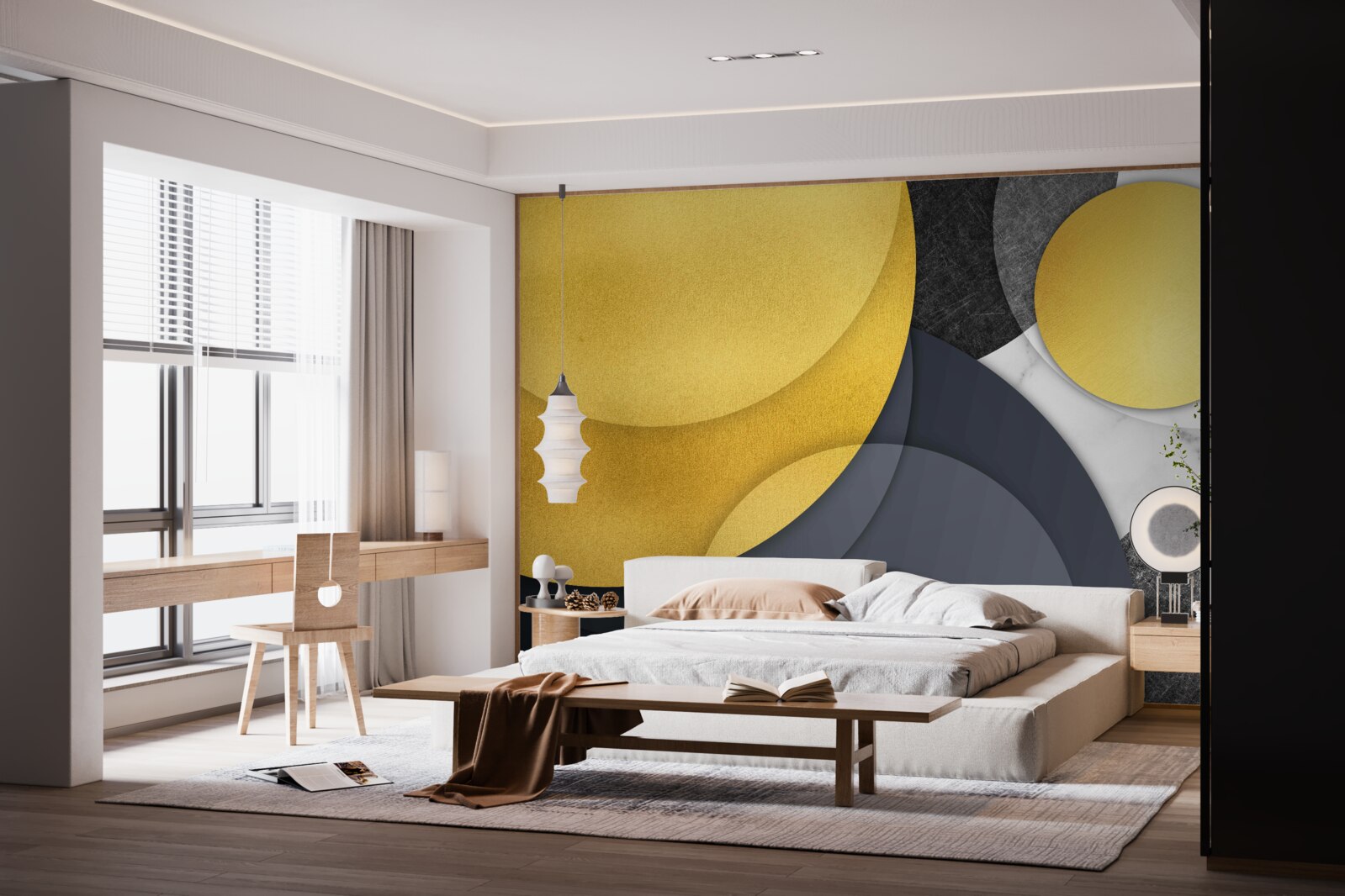 Fotobehang gouden ballen zweven in de lucht