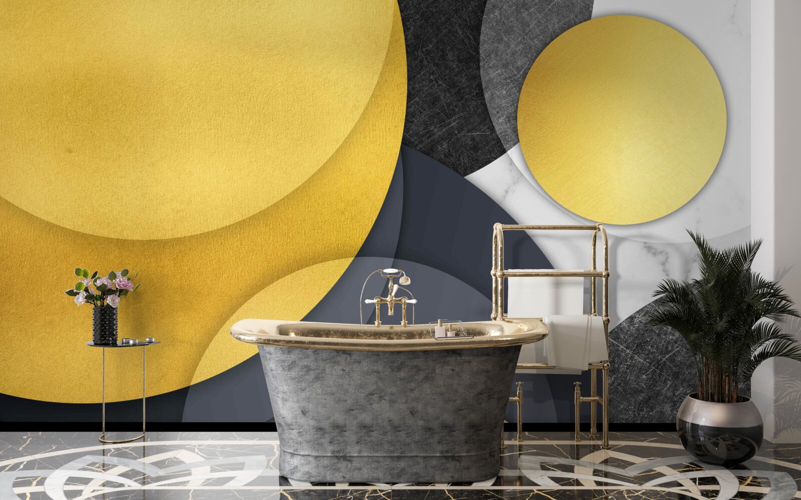 Fotobehang gouden ballen zweven in de lucht