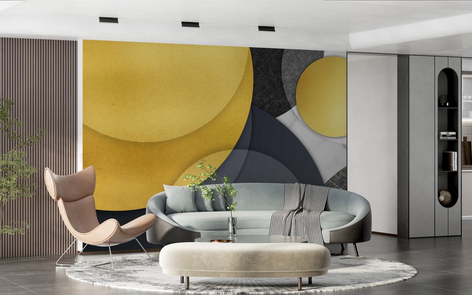 Fotobehang gouden ballen zweven in de lucht