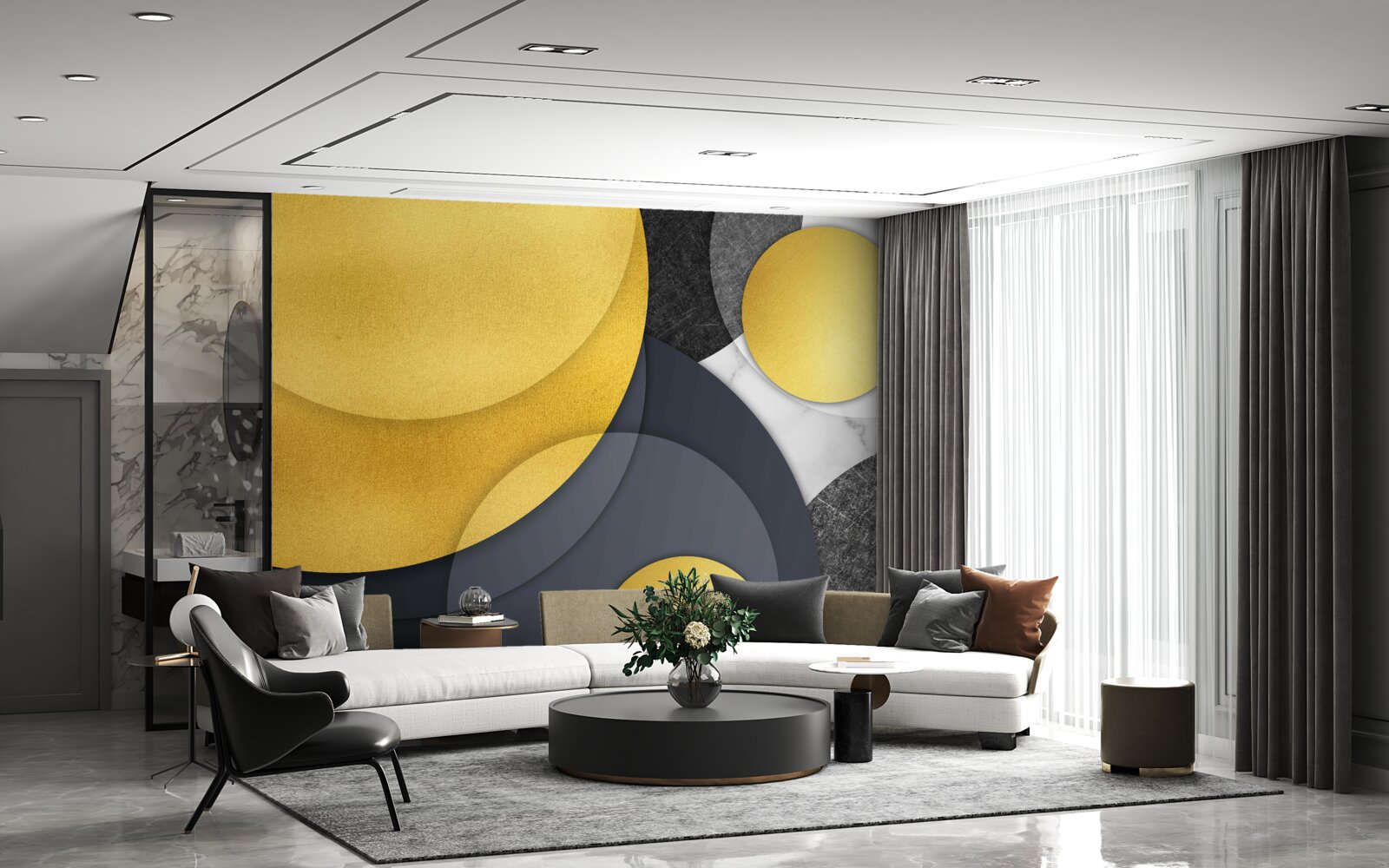 Fotobehang gouden ballen zweven in de lucht