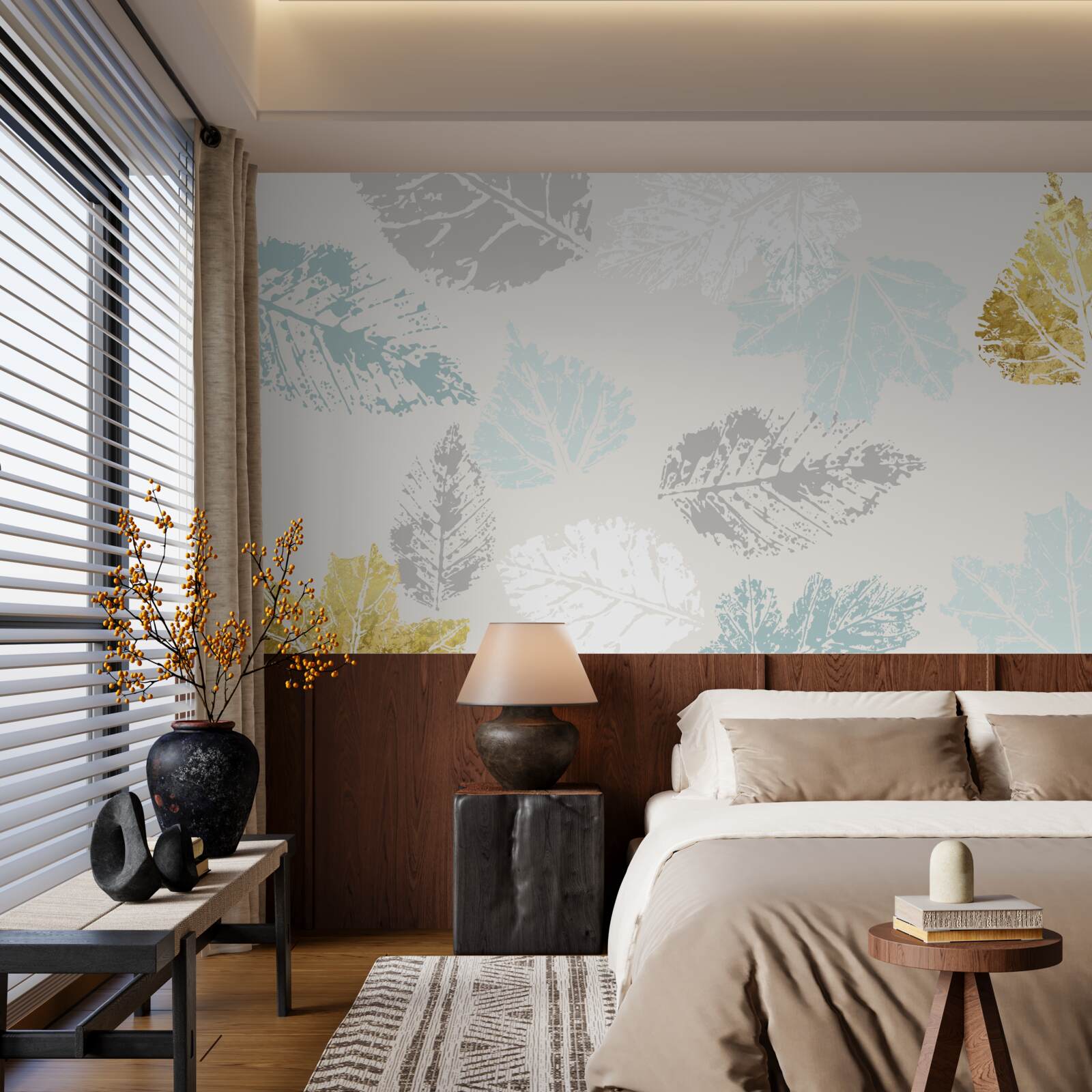 Fotobehang herfstbladeren laten hun sporen na op de verf