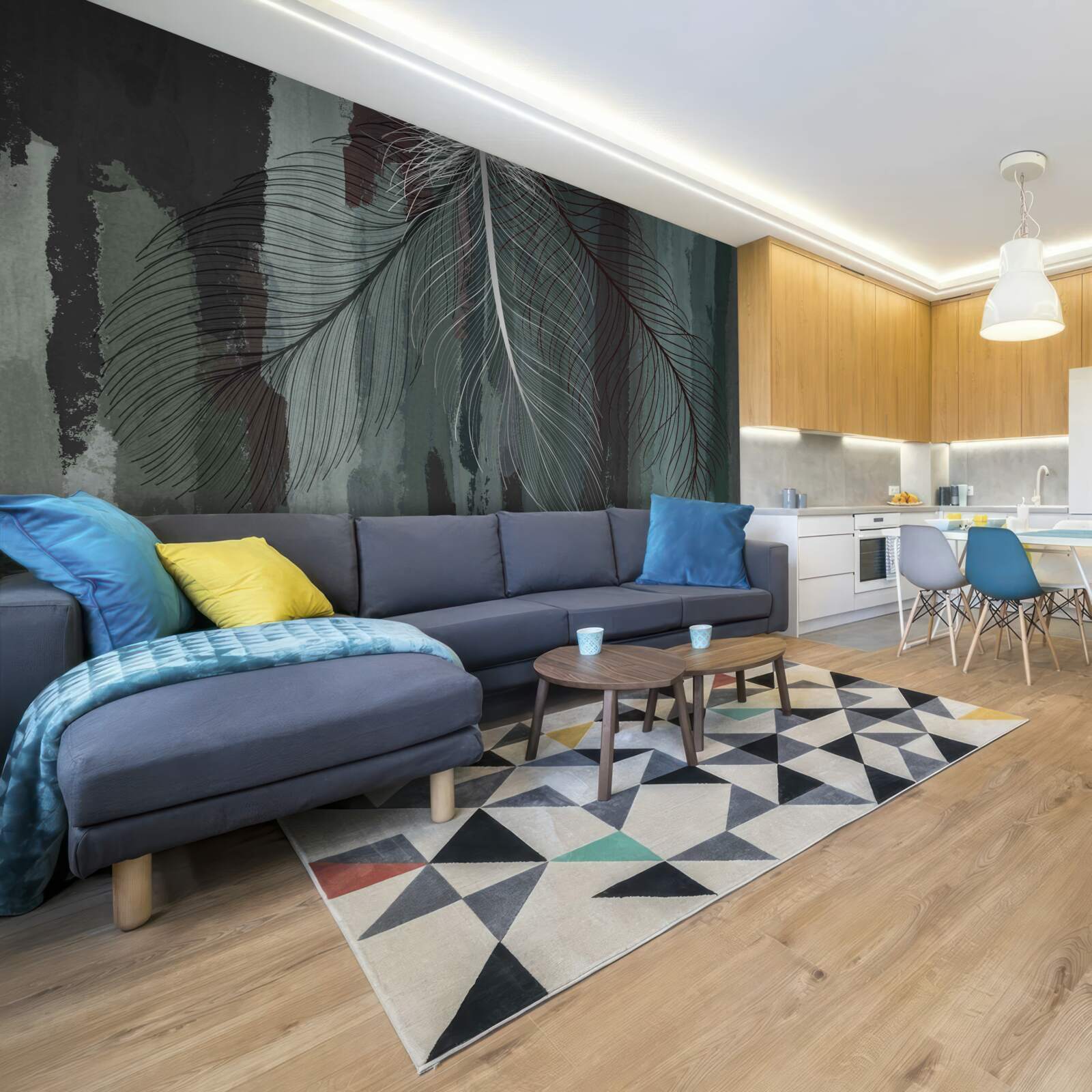 Fotobehang donkere achtergrond versierd met tropische veren