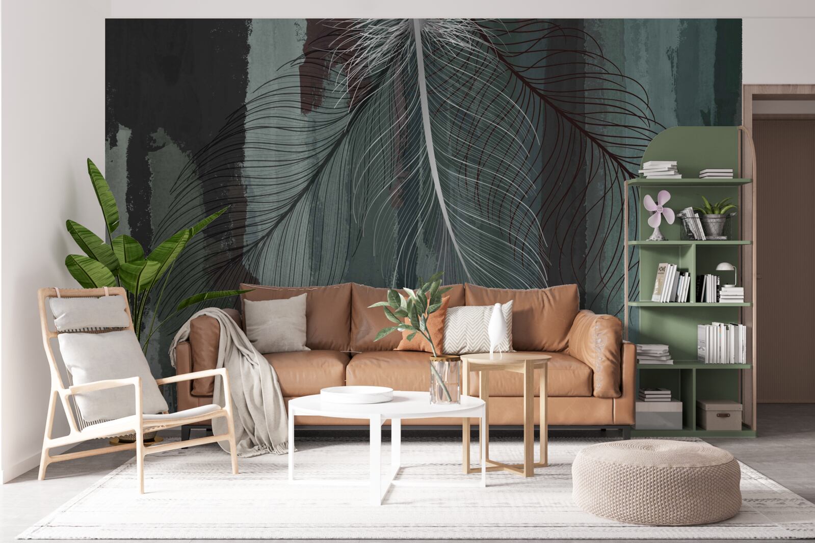 Fotobehang donkere achtergrond versierd met tropische veren