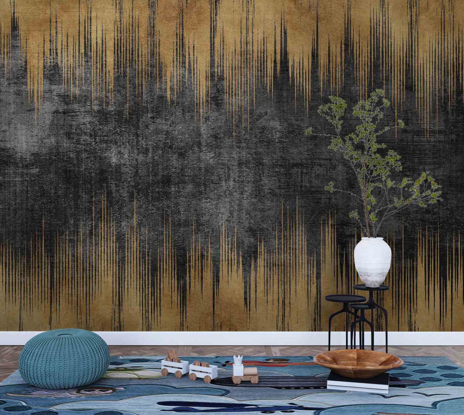 Fotobehang zwarte en gouden strepen