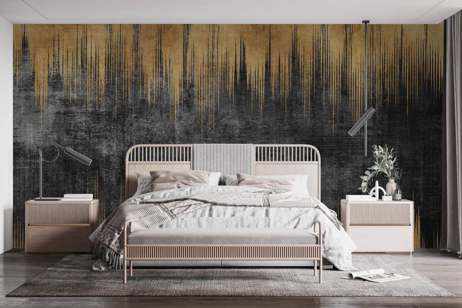 Fotobehang zwarte en gouden strepen