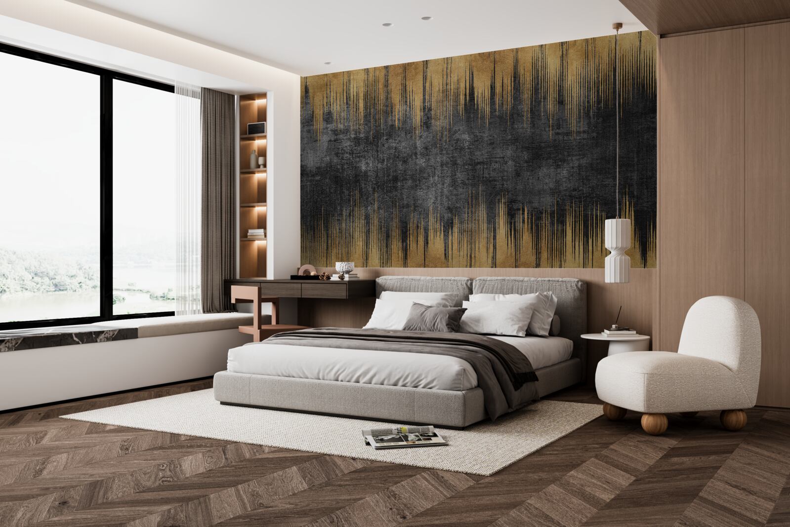 Fotobehang zwarte en gouden strepen