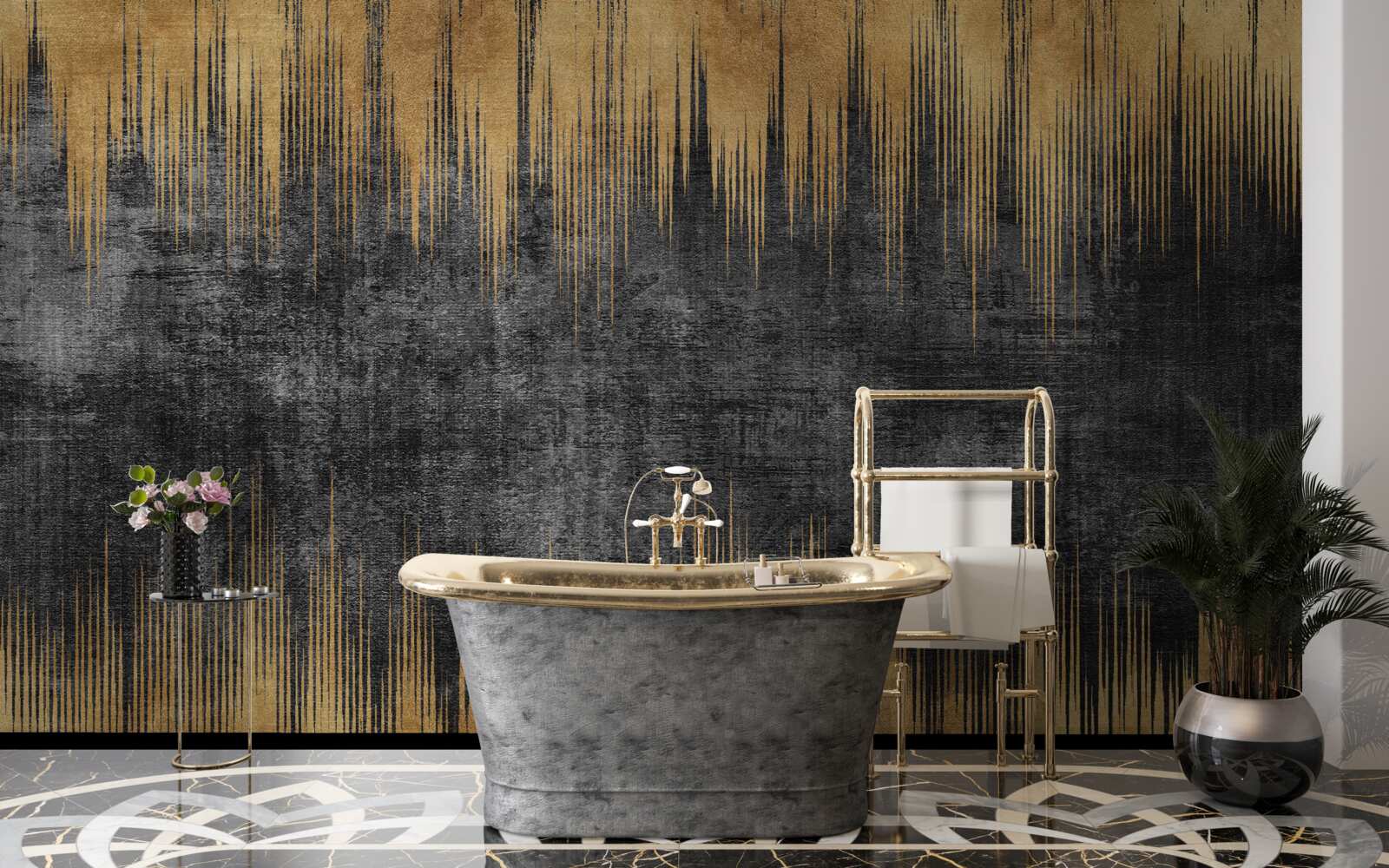 Fotobehang zwarte en gouden strepen