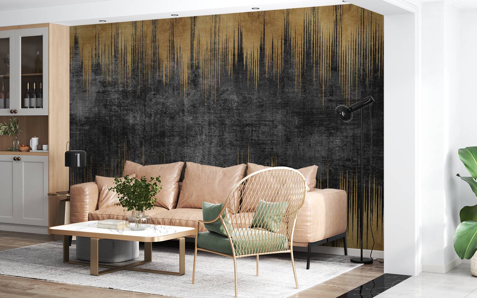 Fotobehang zwarte en gouden strepen