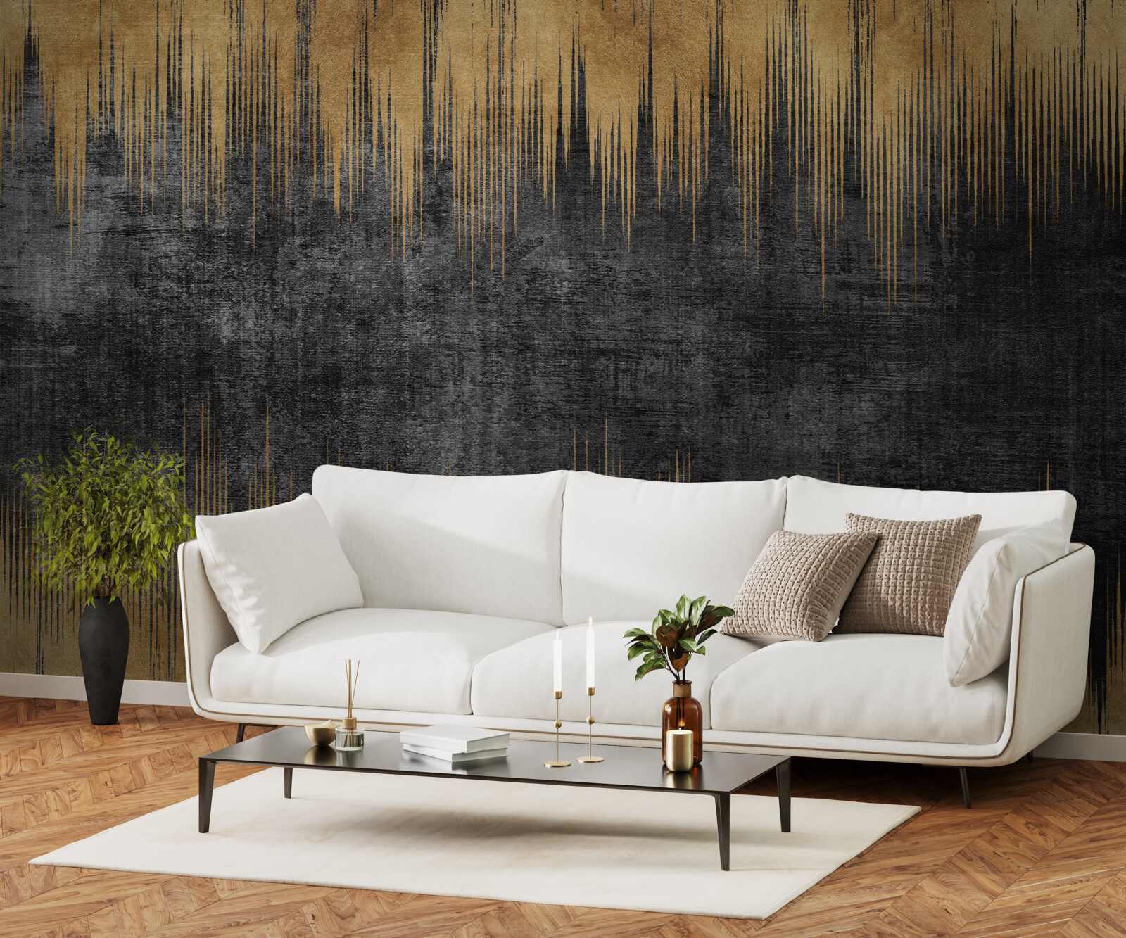 Fotobehang zwarte en gouden strepen