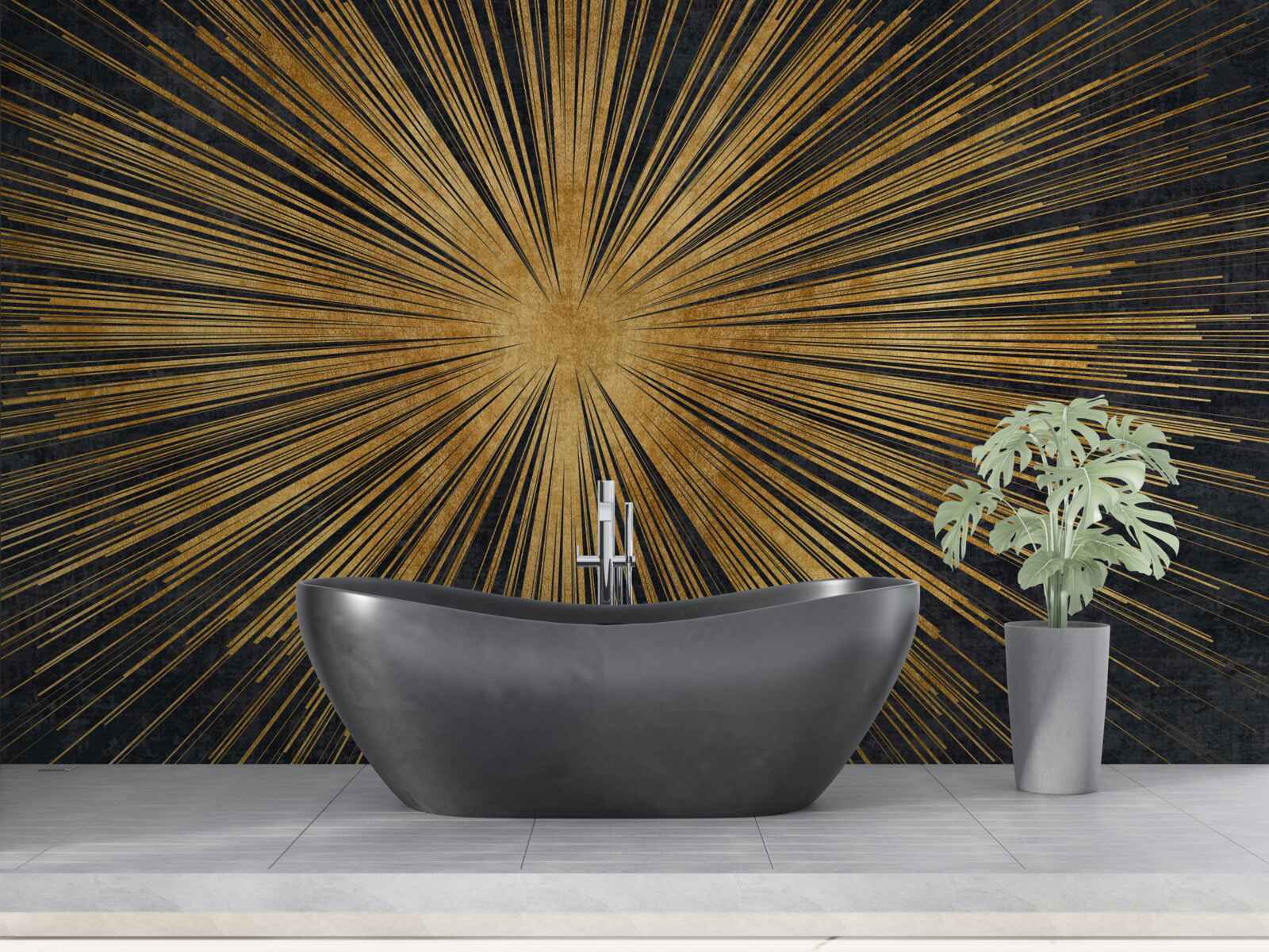 Fotobehang de zonnestralen schijnen helder bij zonsondergang