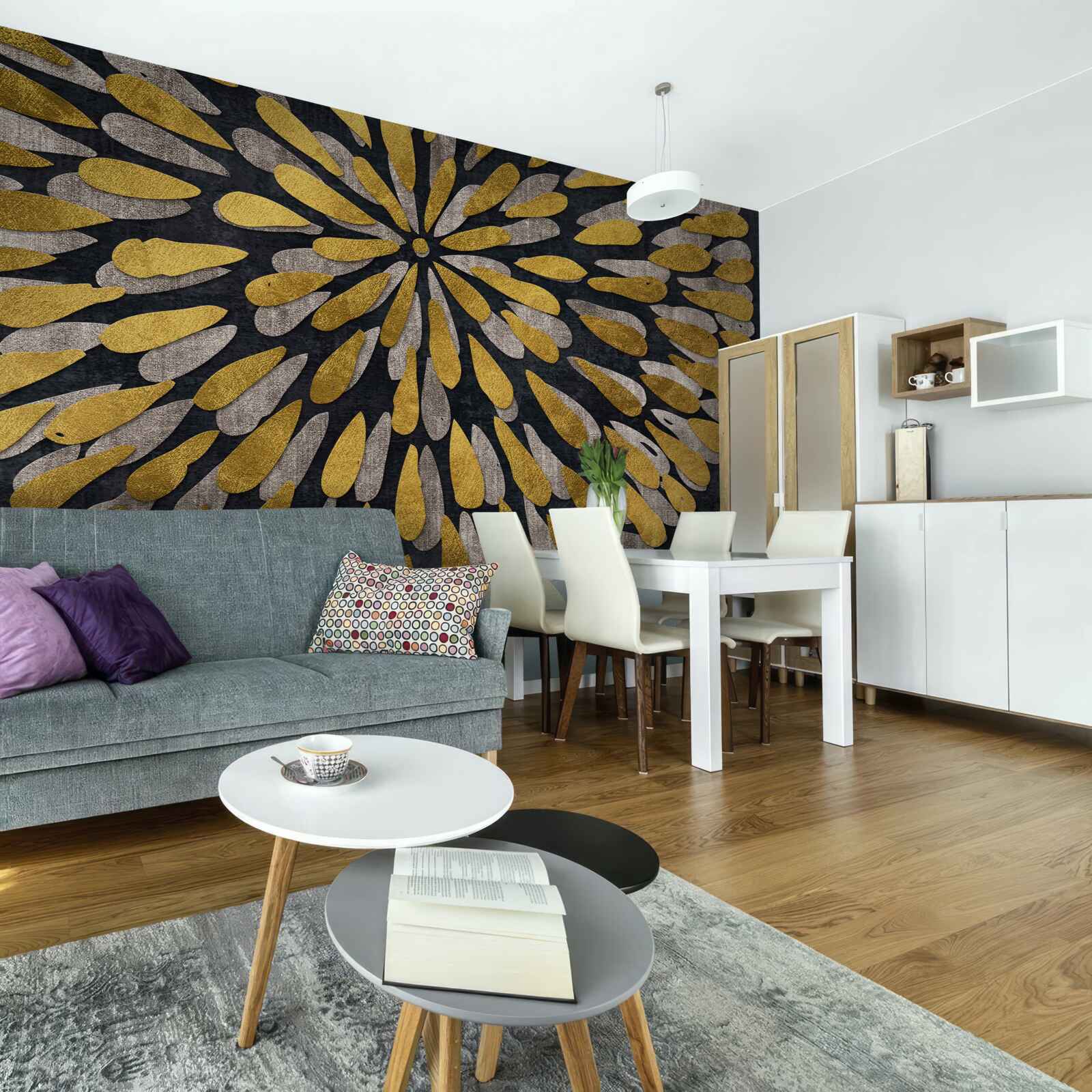 Fotobehang paardenbloem met gouden tinten