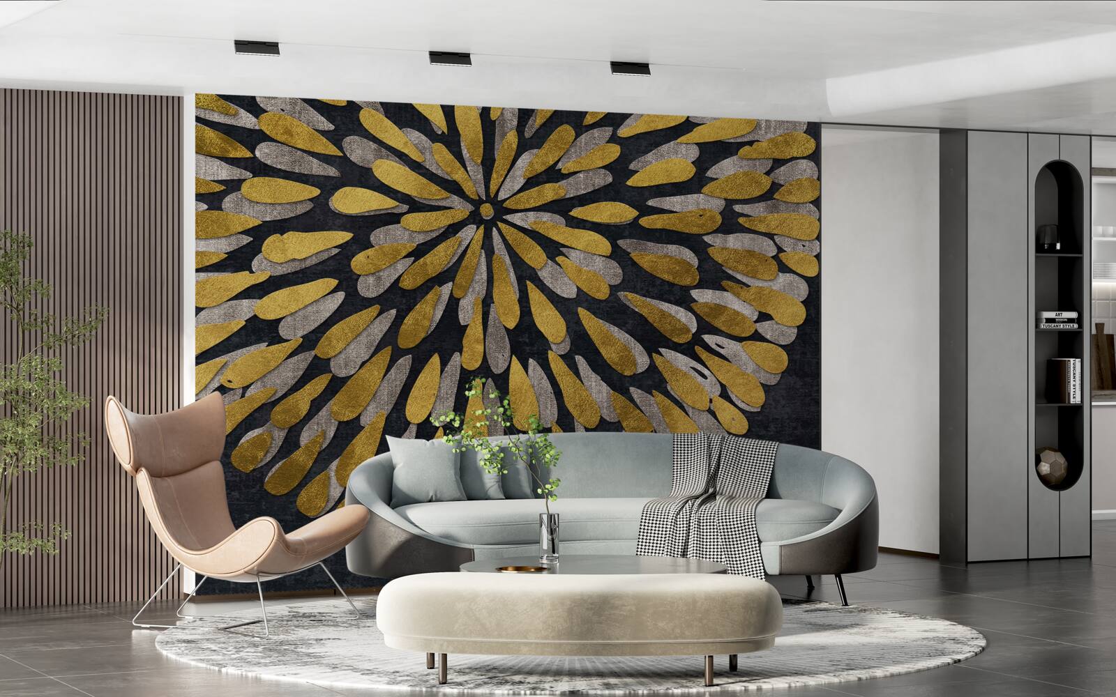 Fotobehang paardenbloem met gouden tinten