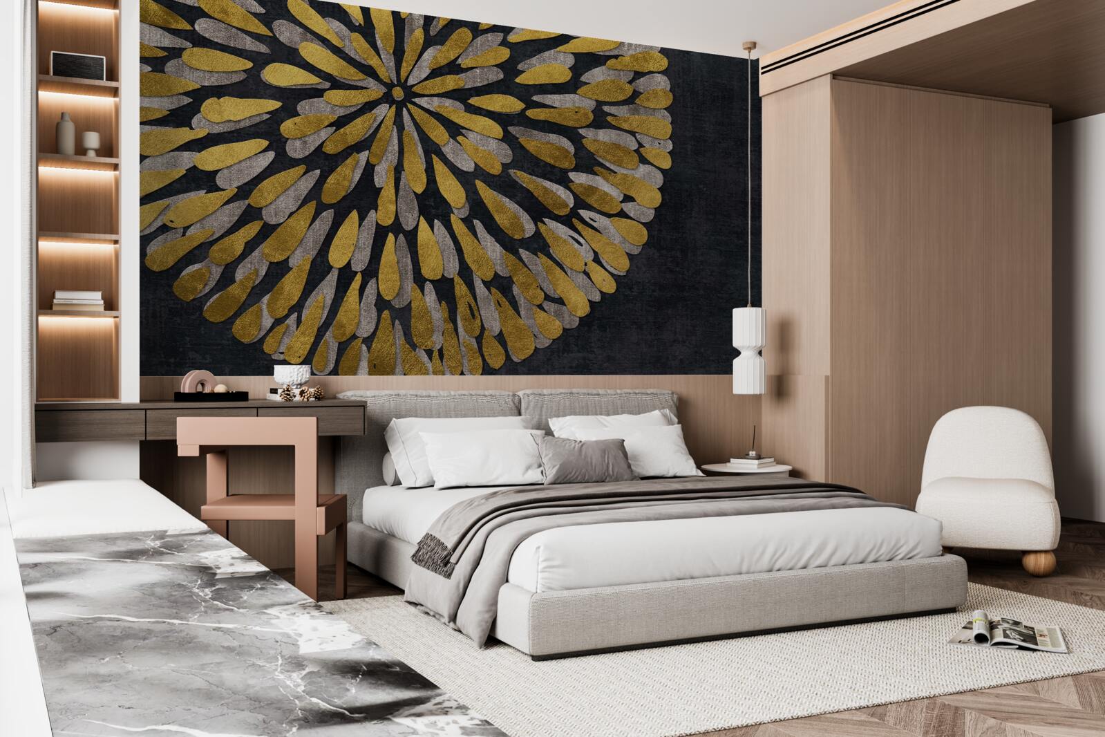 Fotobehang paardenbloem met gouden tinten