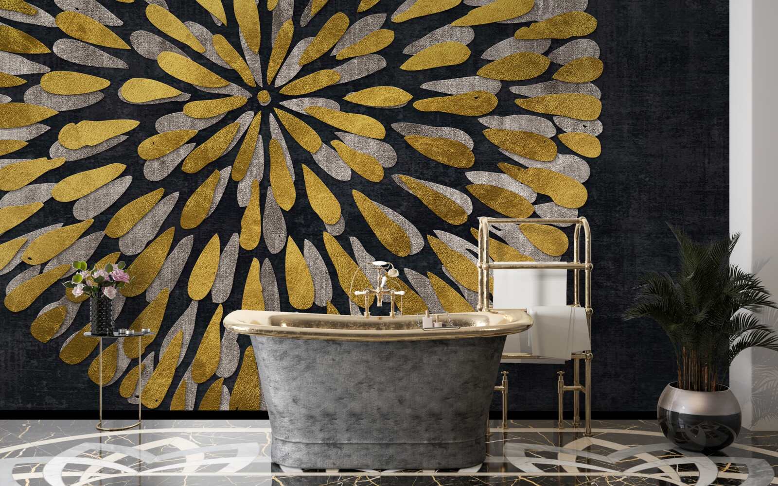 Fotobehang paardenbloem met gouden tinten