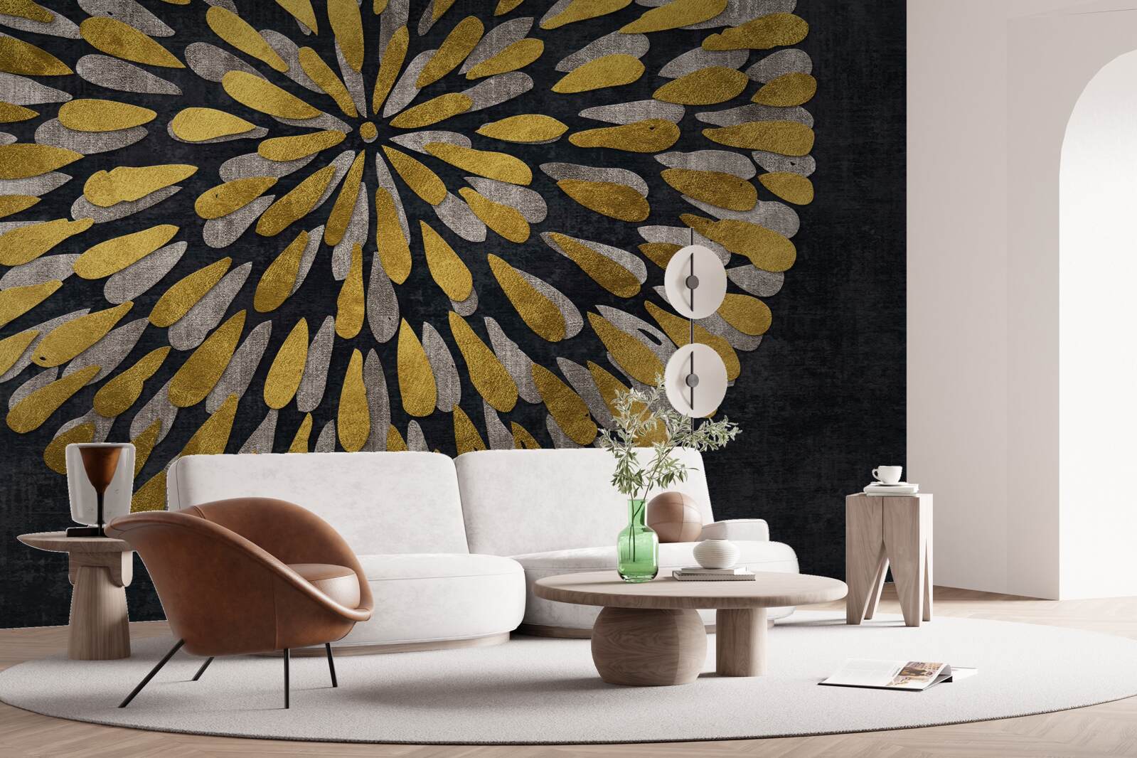 Fotobehang paardenbloem met gouden tinten