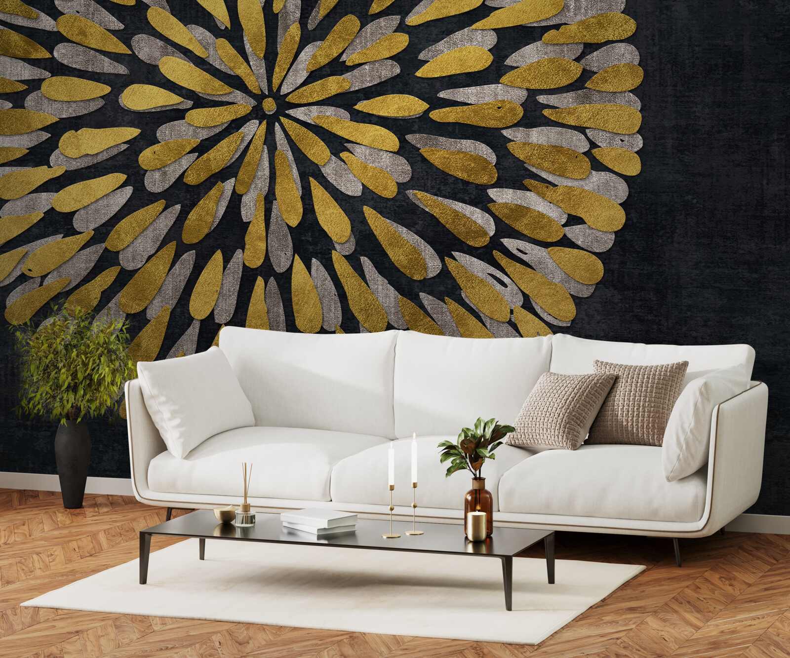 Fotobehang paardenbloem met gouden tinten