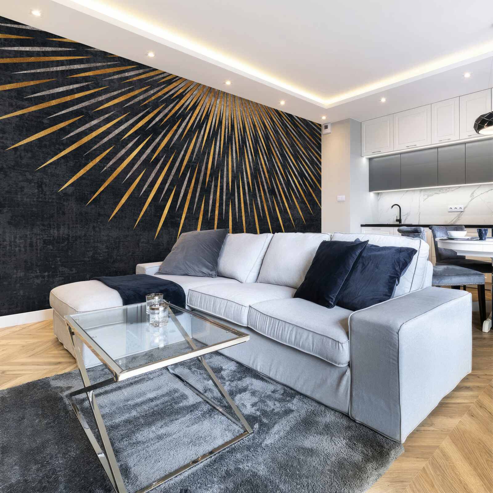 Fotobehang zonnestralen op een donkere achtergrond