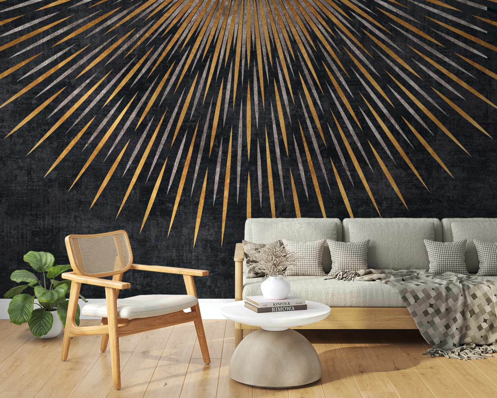 Fotobehang zonnestralen op een donkere achtergrond