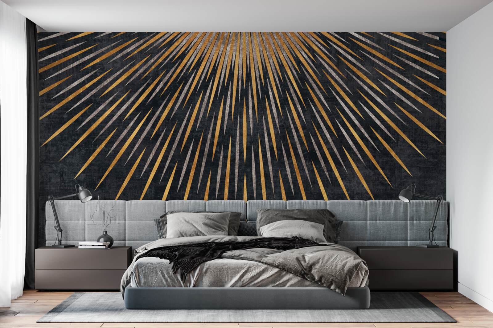 Fotobehang zonnestralen op een donkere achtergrond