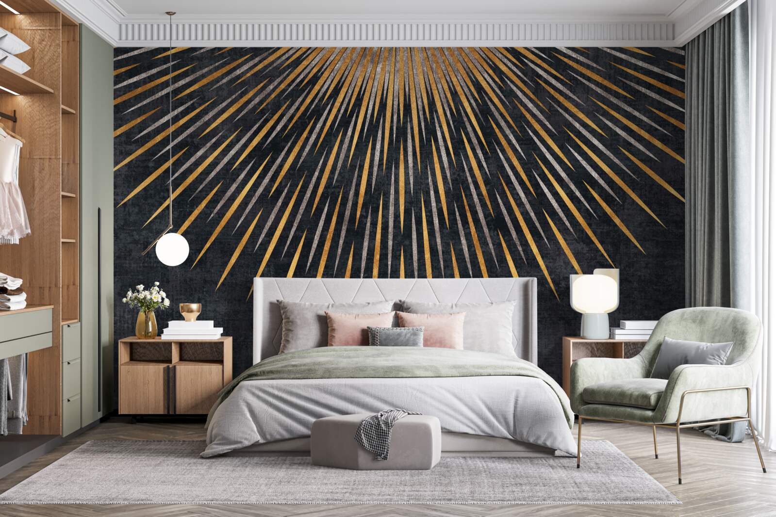 Fotobehang zonnestralen op een donkere achtergrond