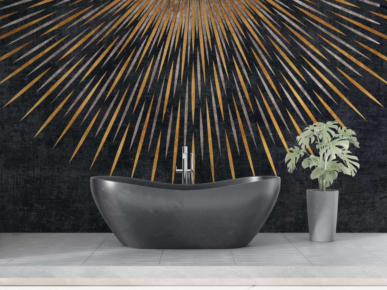 Fotobehang zonnestralen op een donkere achtergrond