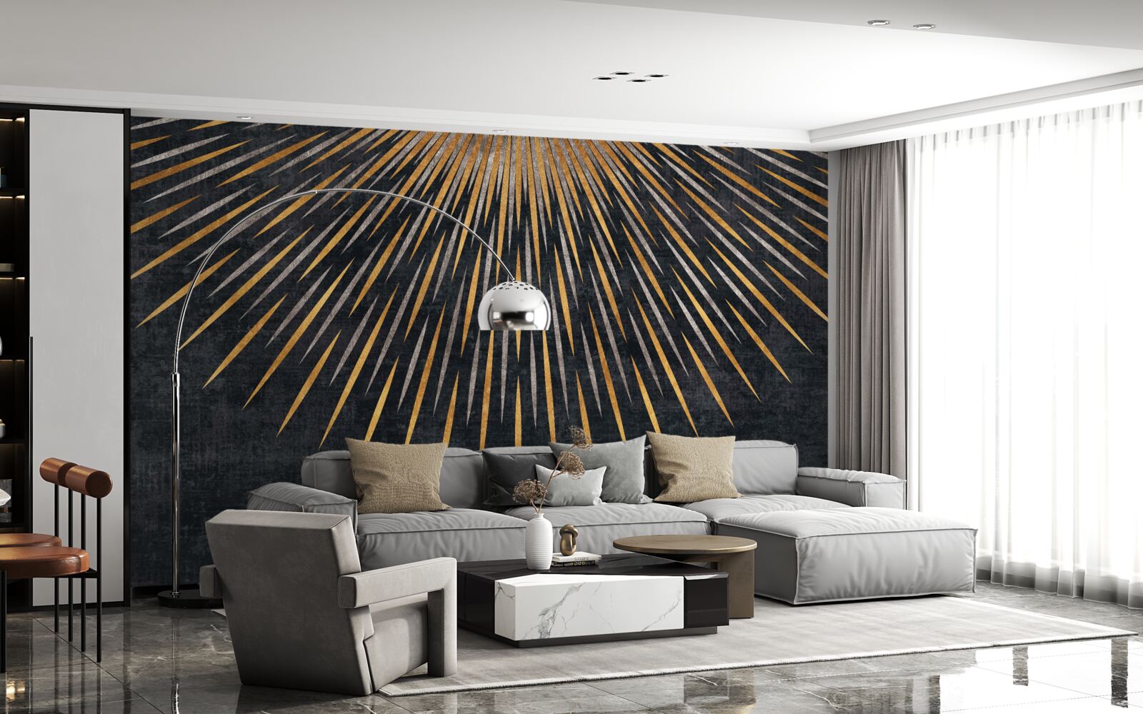 Fotobehang zonnestralen op een donkere achtergrond