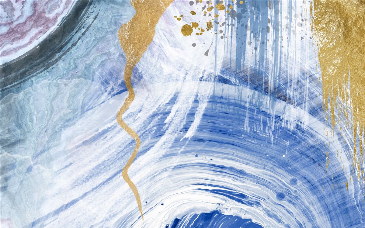 Fotobehang bruine stromen tegen een achtergrond van blauwe vlekken