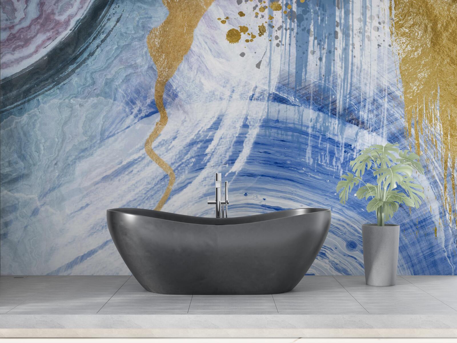 Fotobehang bruine stromen tegen een achtergrond van blauwe vlekken