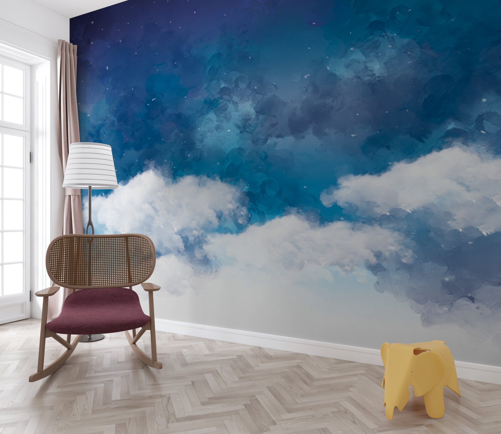 Fotobehang een sterrenhemel 's nachts bezaaid met wolken