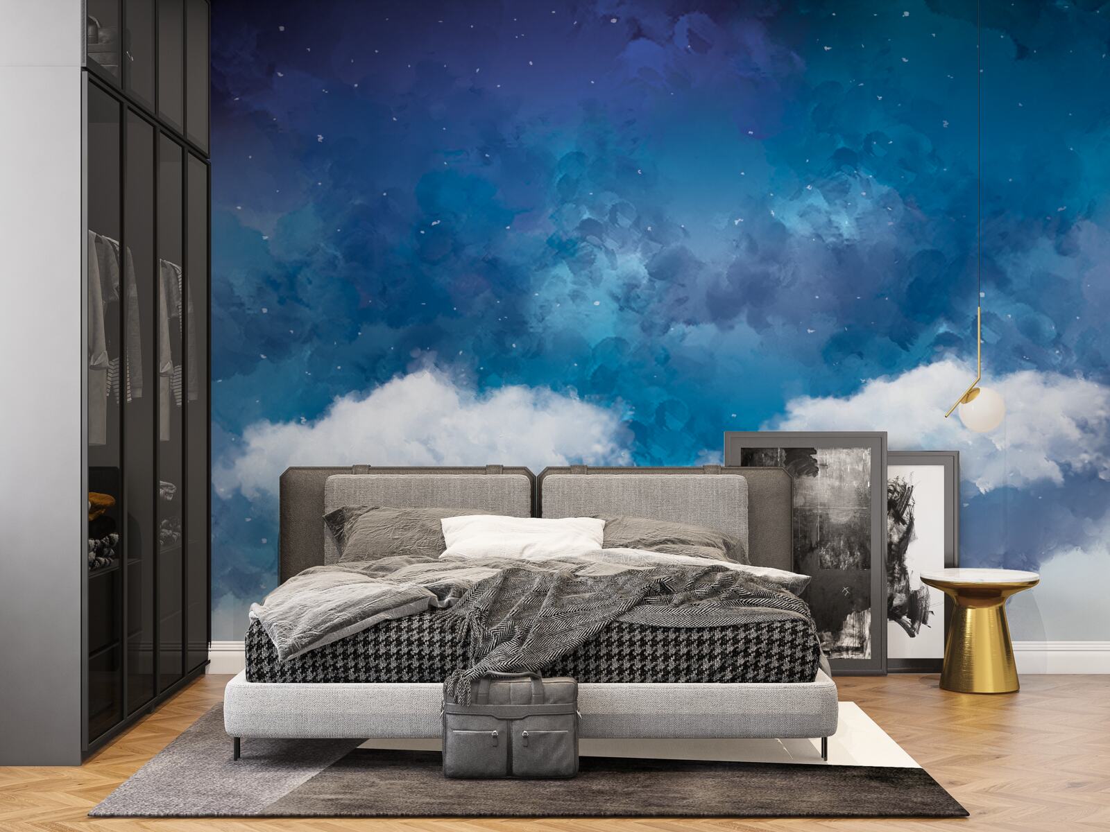 Fotobehang een sterrenhemel 's nachts bezaaid met wolken