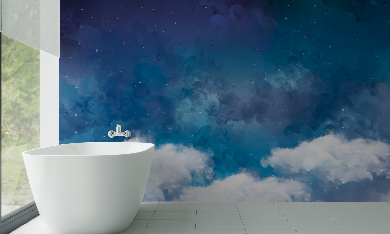 Fotobehang een sterrenhemel 's nachts bezaaid met wolken