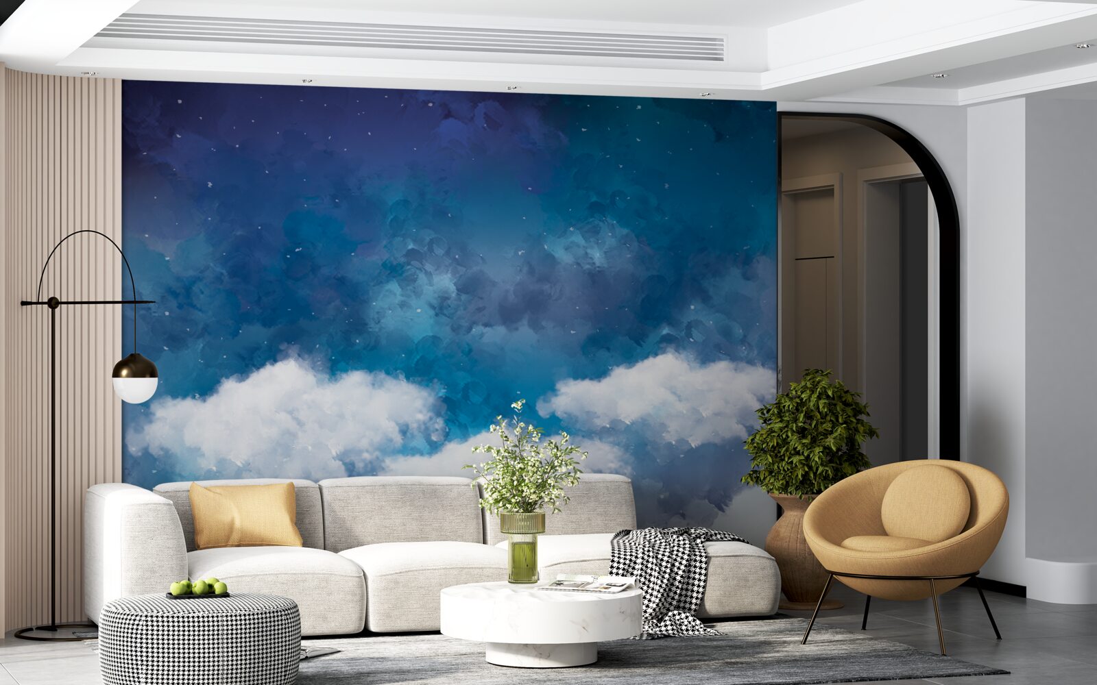 Fotobehang een sterrenhemel 's nachts bezaaid met wolken