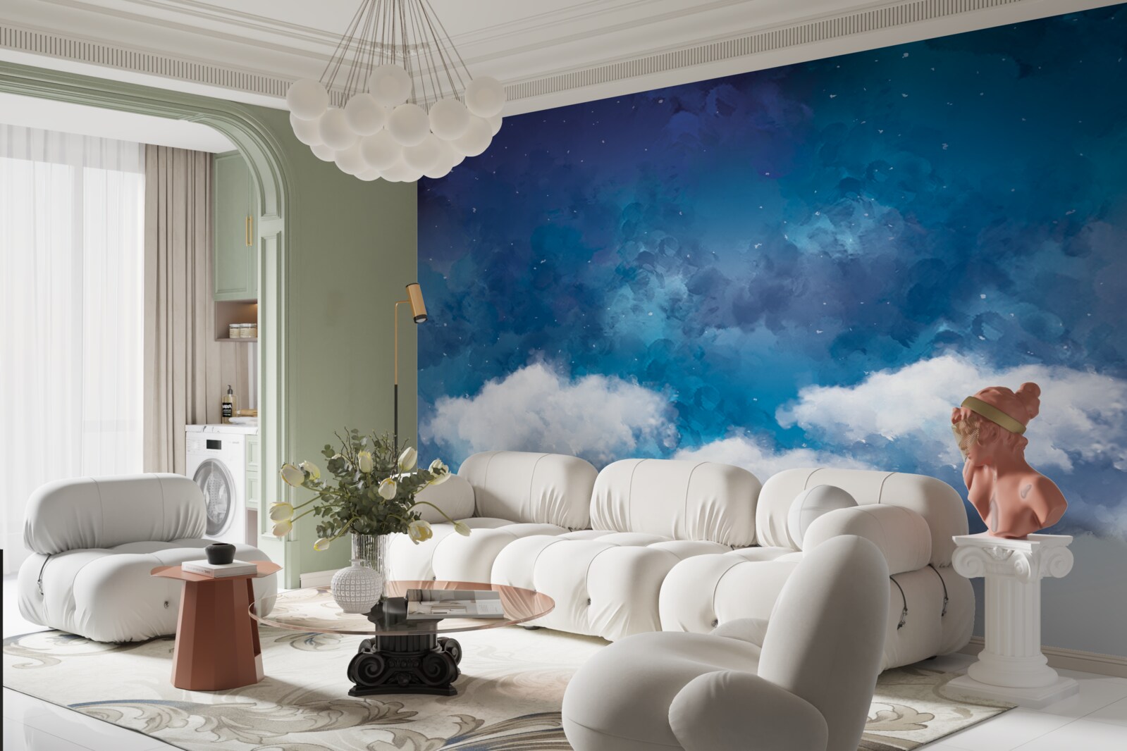 Fotobehang een sterrenhemel 's nachts bezaaid met wolken