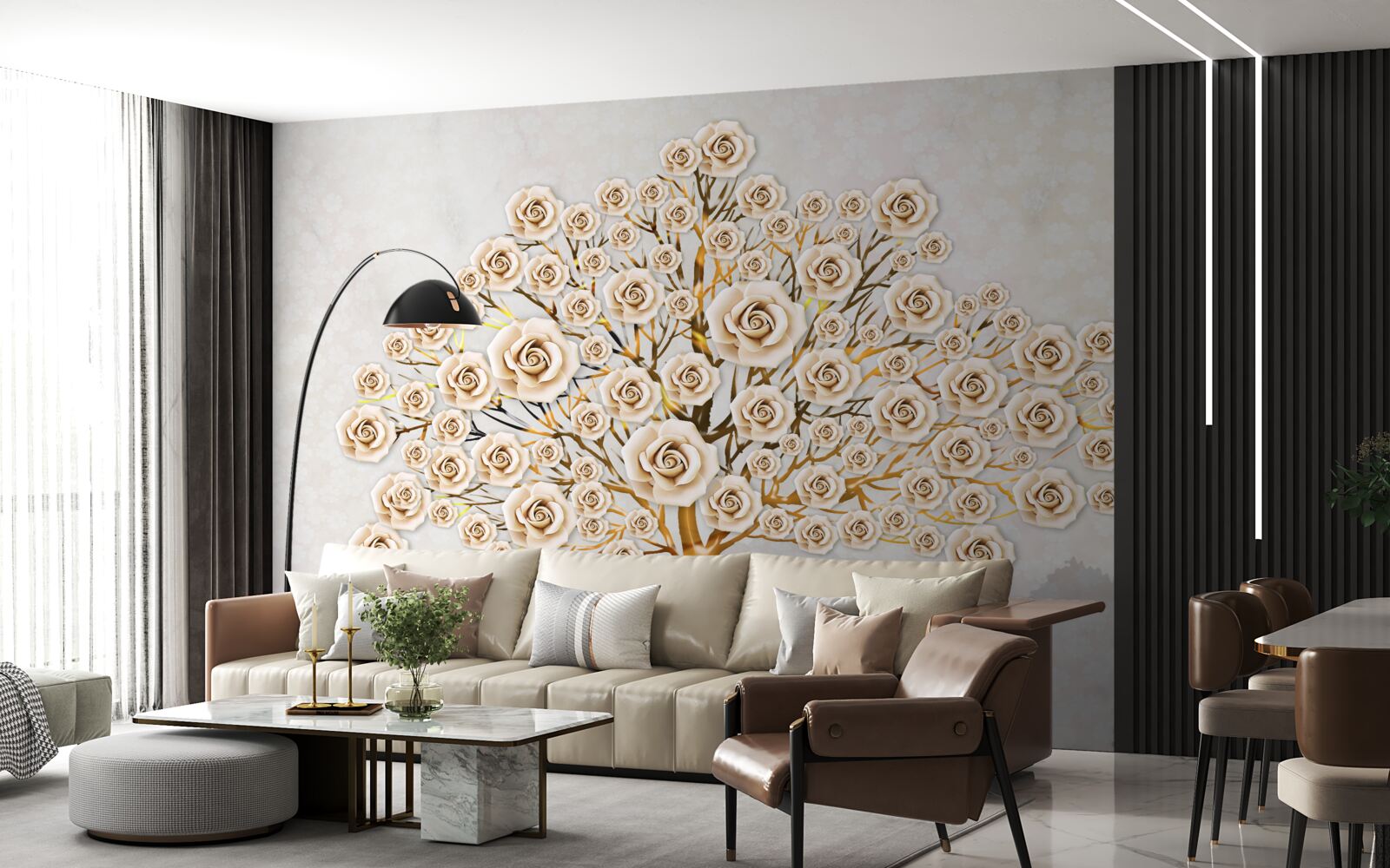 Fotobehang de boom wordt gevormd uit helderroze knoppen