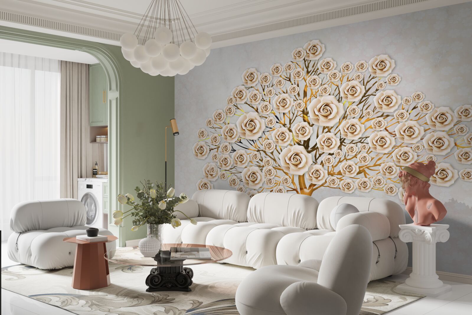 Fotobehang de boom wordt gevormd uit helderroze knoppen