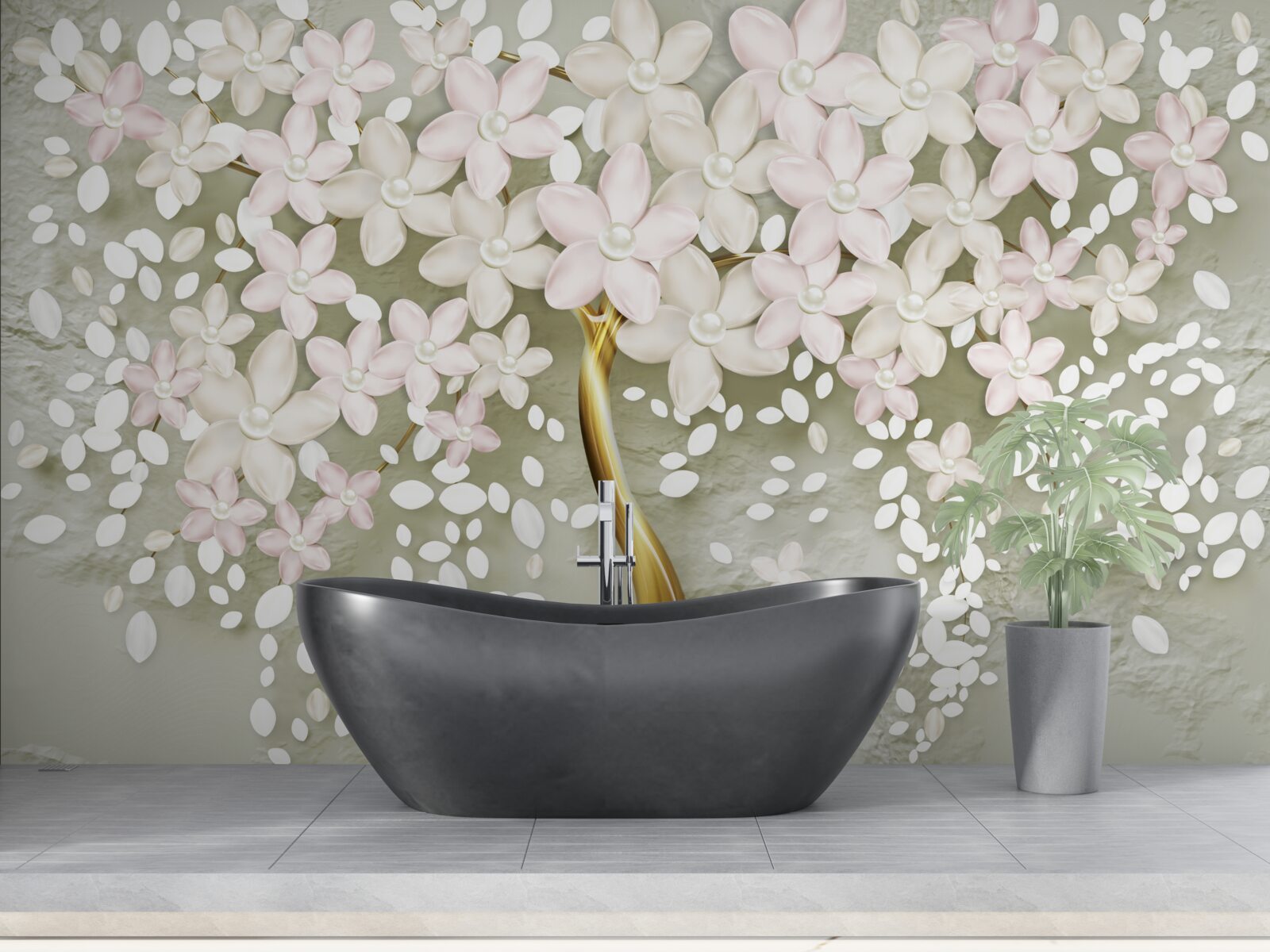 Fotobehang heldere sering in volle bloei