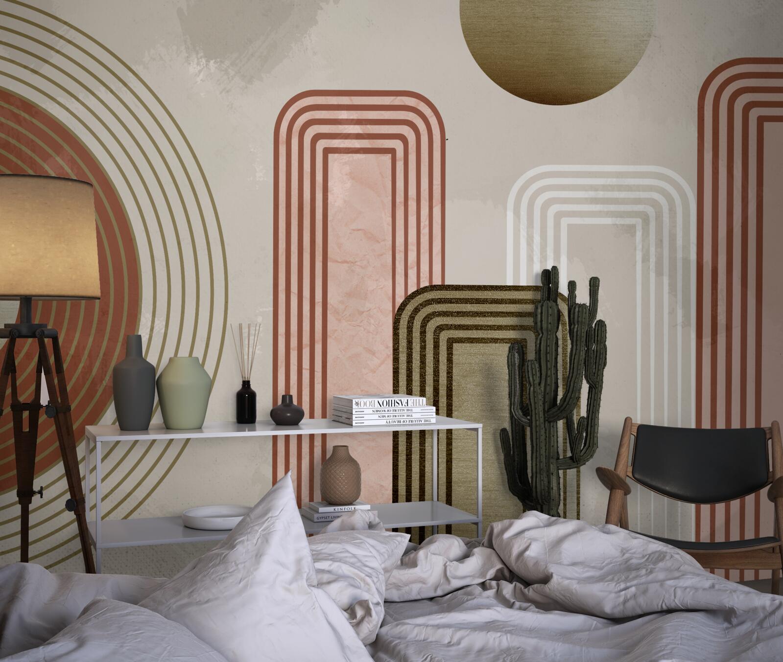 Fotobehang zachte rondingen op een grijze achtergrond